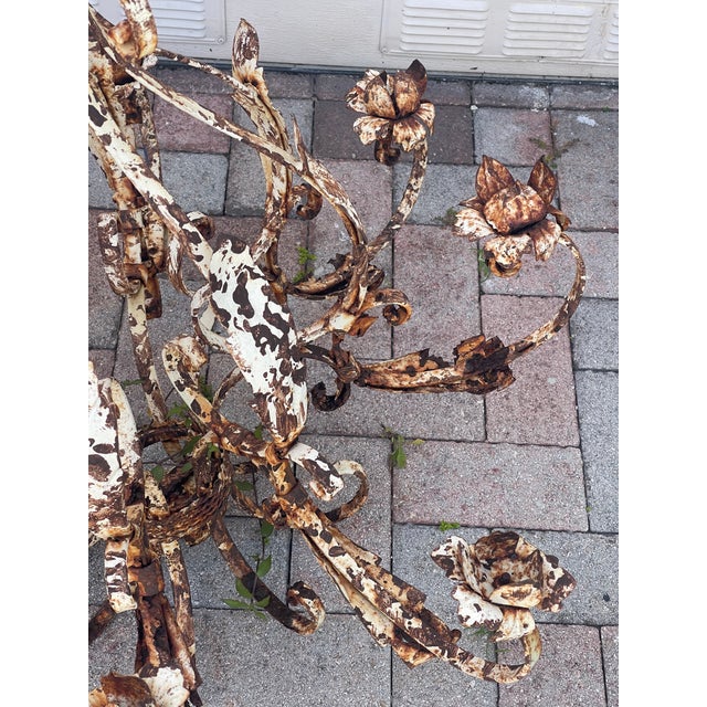 Antque Tole Metal Distressed Rusted French Chandelier For Sale In Miami - Image 6 of 7