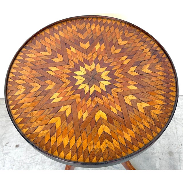 Folk Art Pair of American Folk Art Inlaid Lyre-Form Tables, circa 1900 For Sale - Image 3 of 10