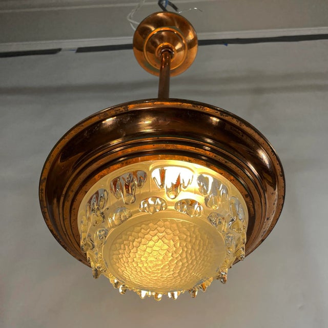 Ezan 1930s French Art Deco Ezan Copper & Stalactite Glass Pendant Light – Rewired for u.s. Use For Sale - Image 4 of 8