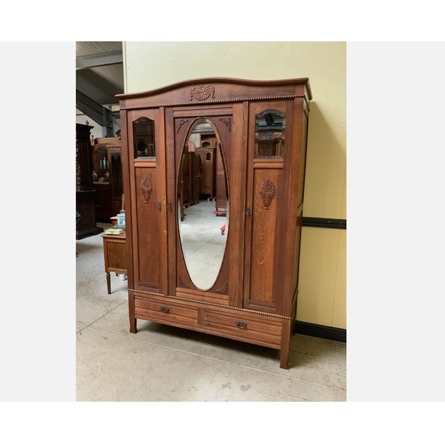 Antique Oak Wardrobe, 1925 For Sale - Image 10 of 10