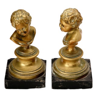 Busts of Children, Bronzes on Marble Bases, Set of 2 For Sale