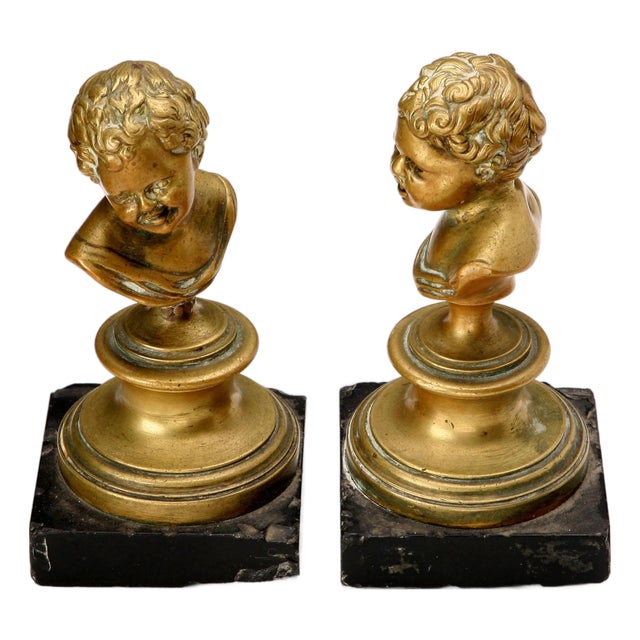 Busts of Children, Bronzes on Marble Bases, Set of 2 For Sale