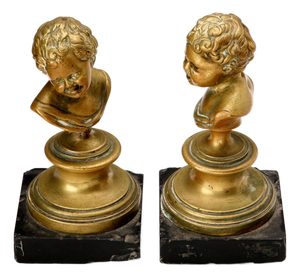 Busts of Children, Bronzes on Marble Bases, Set of 2