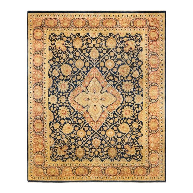 Vintage Moroccan Hand Knotted Wool Area Rug, Navy Blue - 7'10" X 9'10" For Sale