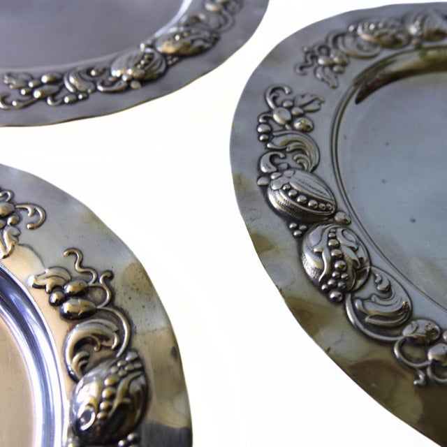 Vintage Antique Silver Plated set of three small plates with embossed pattern from Sweden early 1900s
