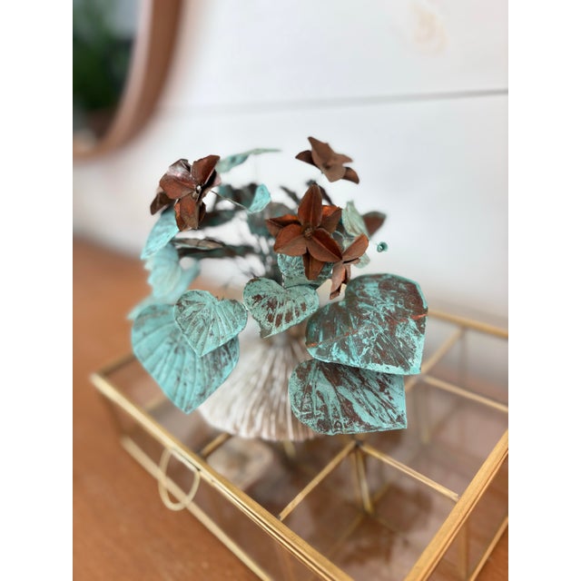 Vintage Verdigris Metal Floral Sculpture With Copper Blooms – Coastal Grandmillennial Ralph Lauren Style Decor For Sale - Image 4 of 4