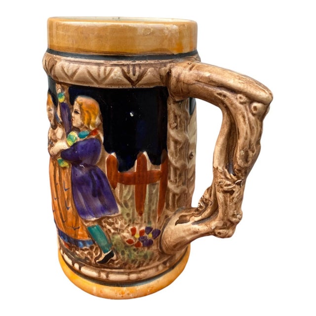 1990s Set of 2 Vintage German Beer Steins - Hand-Painted Ceramic Mugs -Rustic Folk Art For Sale - Image 4 of 13