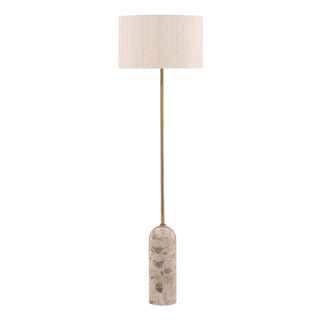 Taupe Marble & Brass Floor Lamp For Sale