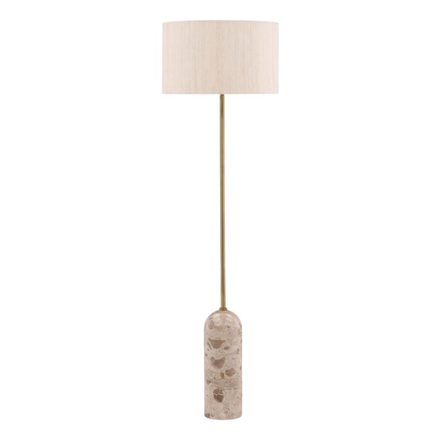 Taupe Marble & Brass Floor Lamp For Sale