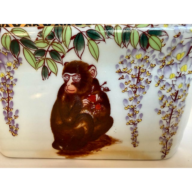 Late 19th C. Antique Japanese Lidded Porcelain Box With Monkeys & Wisteria For Sale - Image 4 of 17