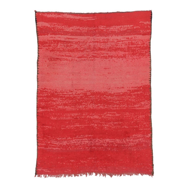 Vintage Moroccan Solid Shag Rug in Vibrant Red and Pink Hues - Rug & Kilim For Sale