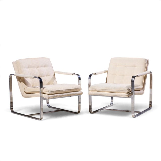 Milo Baughman Style Mid Century Chrome Lounge Chairs - Pair Each chair measures: 27 wide x 33.5 deep x 29.5 high, with a...