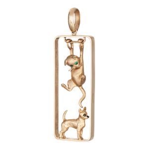 Late 20th Century Jack Slack Animal Pendant Hanging Cat Dog 14k Yellow Gold Fine Estate Jewelry