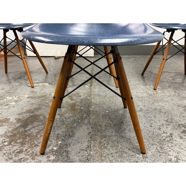 Blue Charles + Ray Eames for Herman Miller Molded Fiberglass Chairs, Set of Four For Sale - Image 8 of 12