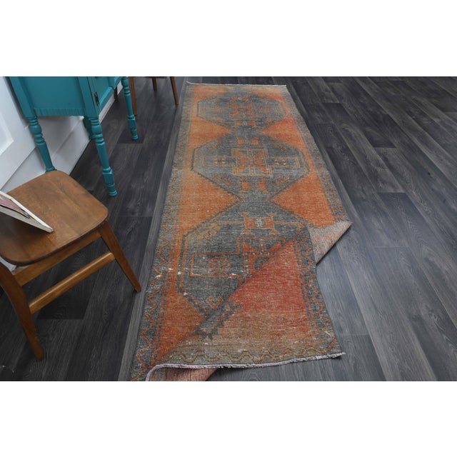 1970s Vintage Handmade Wool Cotton Orange Runner Rug For Sale - Image 9 of 11