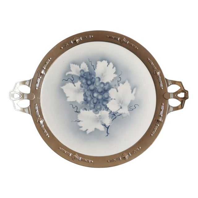 Art Deco Chrome Porcelain White Metal Cake Plate For Sale