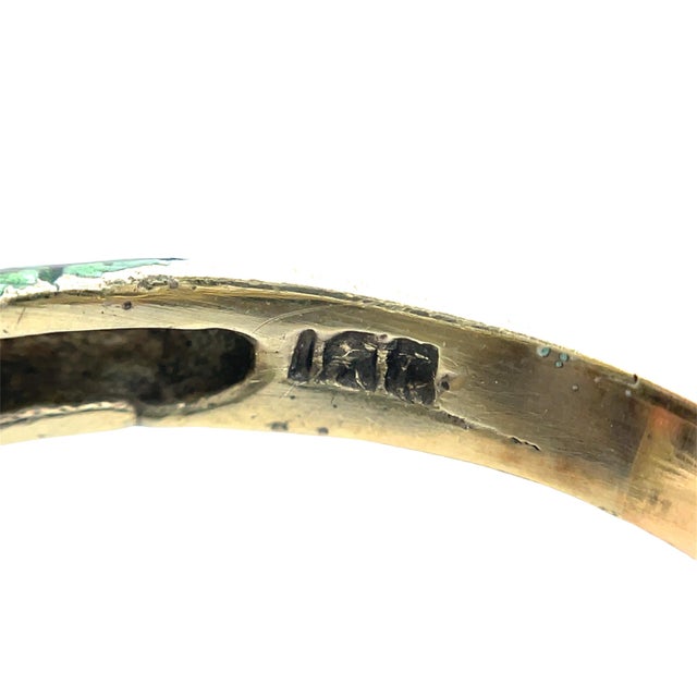 Vintage 14k Yellow Gold Green & Black Enamel Snake Ring, Size 9.25 For Sale - Image 11 of 11