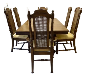 Mid Century Broyhill Conover Furniture Co. Table 6 Caned Back Chairs Dining Set of 7