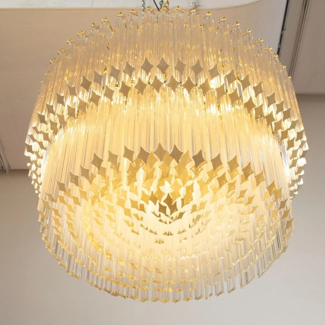 Large Chandelier in Brass E Quadrilobi in Transparent Glass Murano, 1980s For Sale - Image 4 of 5