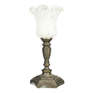 Vintage Flower Shaped Metal and Frosted Glass Shade Table Lamp