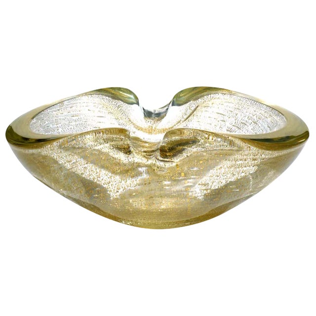 Seguso Murano Gold Glass Big Bowl, 1960s For Sale