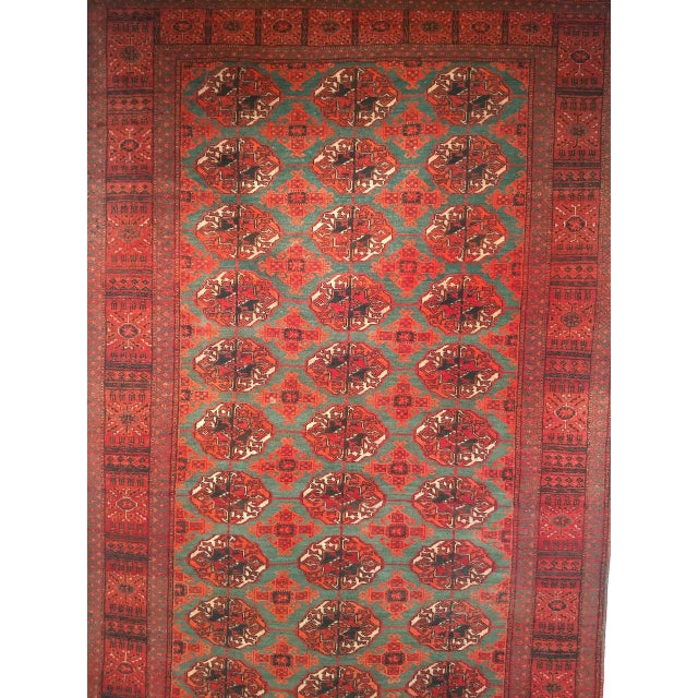 Vintage Turkmen Area Rug, Hand-Knotted Wool, Allover Geometric Pattern, Pistachio Green & Red, 4x8 For Sale - Image 11 of 18