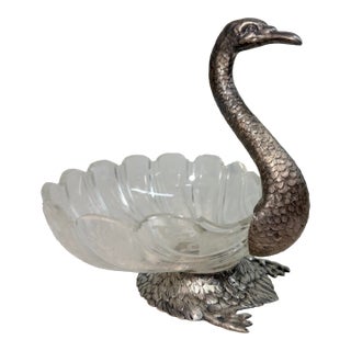 Antique 1800's Georg Roth & Co. Hanau German 800 Silver Cut Glass Swan Bowl For Sale