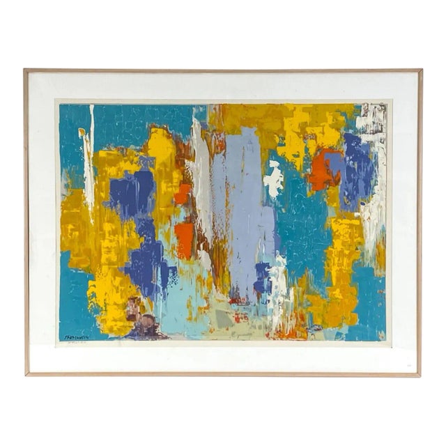 Huge 1950s Signed Modern Painting Framed For Sale