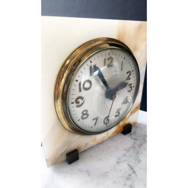 1930s Art Deco Onyx Desk Clock by Sessions – Electric Stone Mantle Clock, Brass Bezel For Sale - Image 10 of 18