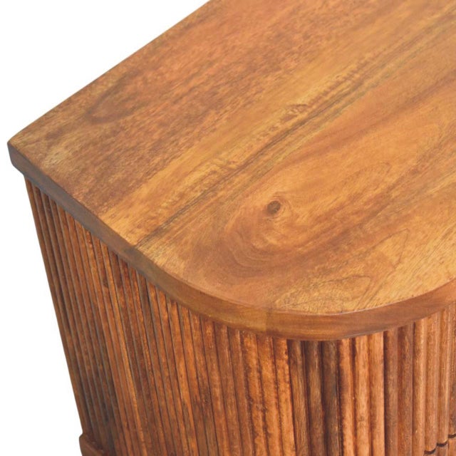 Modern Amber Oak-Finish Mango Wood Ribbed Nightstand For Sale - Image 3 of 8