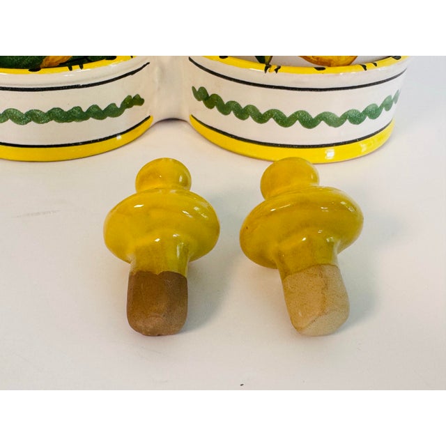 1970s Vintage 1970s Italian Ceramic Oil & Vinegar Cruet Set W/ Lemons and Green Leaves, 3 PCS For Sale - Image 5 of 9