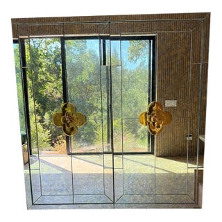 Jonathan Adler Delphine Bar Cabinet, Brass & Antiqued Mirror For Sale