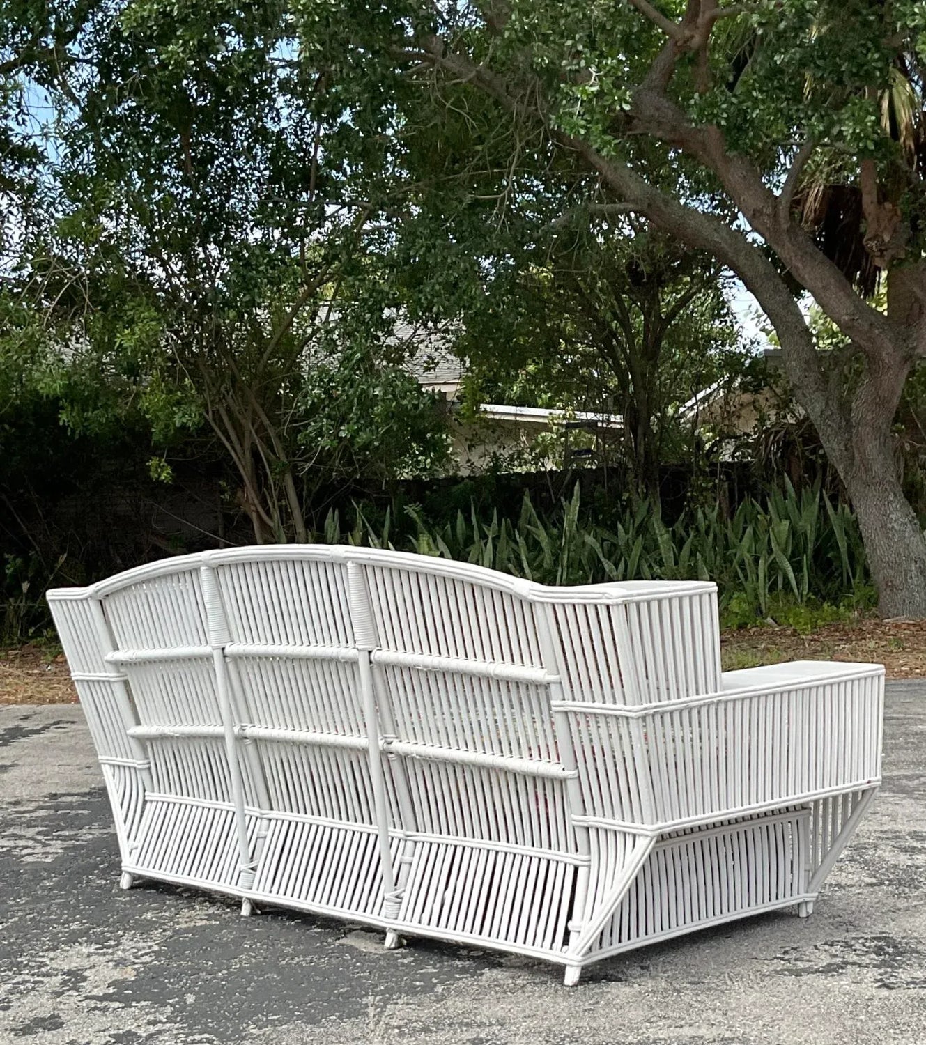 Vintage Coastal Stick Rattan Sofa After Bielecky Brothers - Detail view