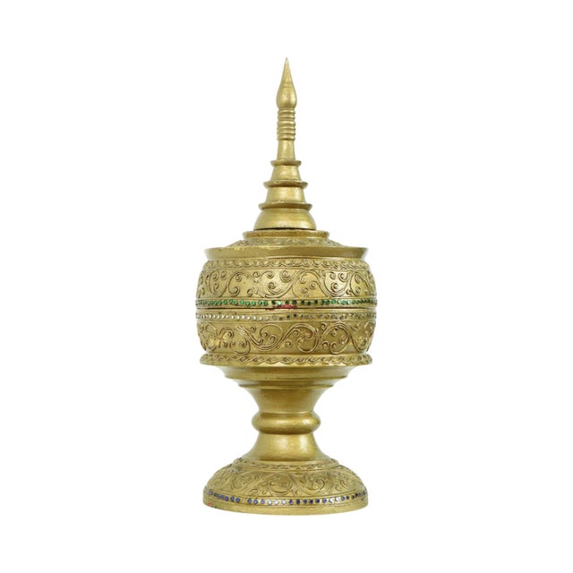 Large Golden Wooden Offering Bowl, 1950s For Sale - Image 3 of 13