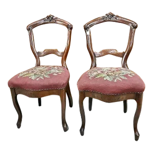 Late 19th Century American Victorian Needlepoint Parlor Side Chairs- a Pair