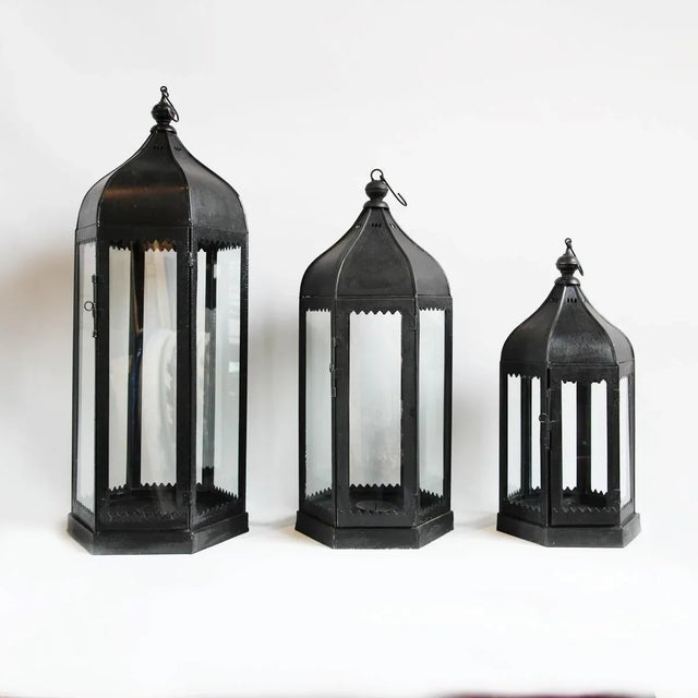 Moorish Black Iron Lantern Small For Sale - Image 4 of 4