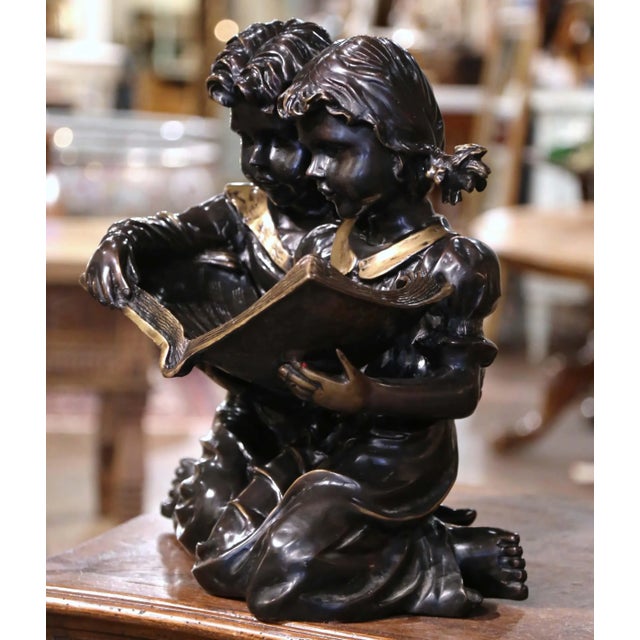 French 19th Century French Two-Tone Bronze Sculpture of Children Reading For Sale - Image 3 of 12