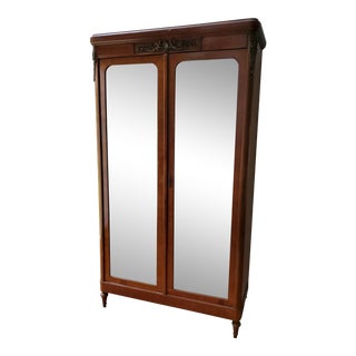 Antique French Walnut Wardrobe With Mirror Doors For Sale