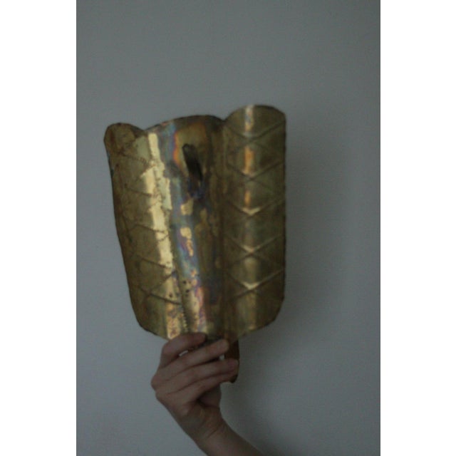 Metal Mid-Century Swedish Brass Shield-Shaped Sconces, Set of 2 For Sale - Image 7 of 18