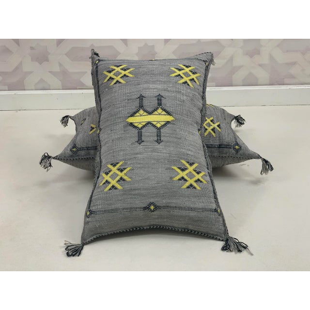 Gray Handmade Cactus Silk Pillow Covers - a Pair For Sale - Image 4 of 8