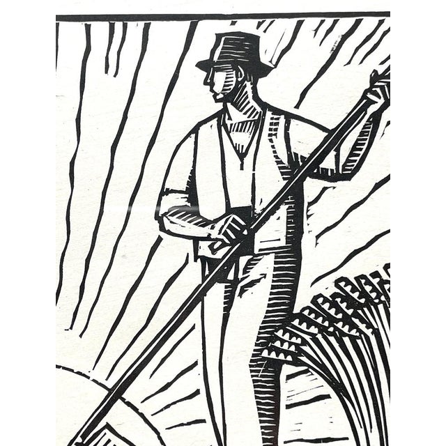 Harvest Series: Reaper, Woodcut, 1920s-1930s, Framed For Sale - Image 3 of 4