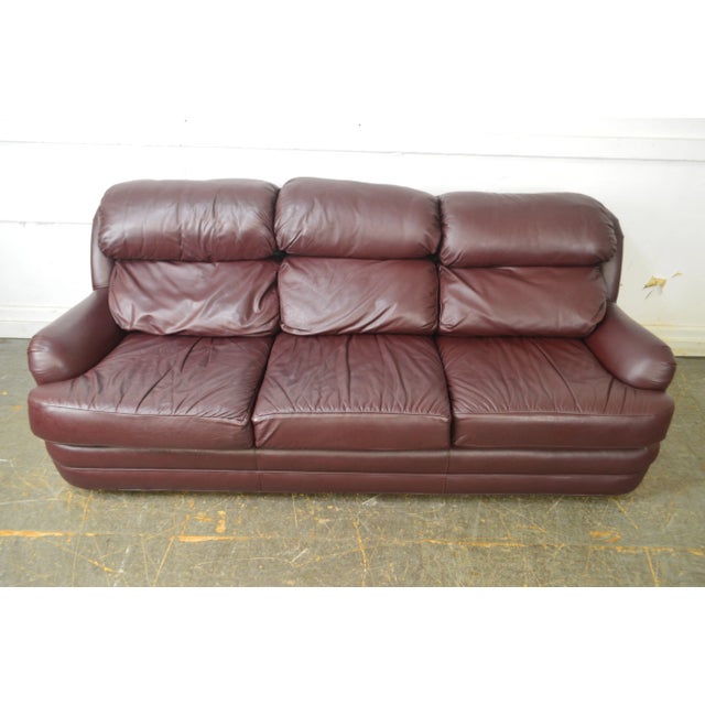 1990s Classic Leather Plum Sofa For Sale In Philadelphia - Image 6 of 13