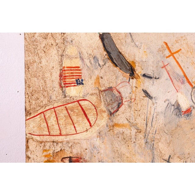 1970s Brenda Goodman War Series Postmodern Abstract Oil Painting on Board 1971 Vintage For Sale - Image 5 of 8