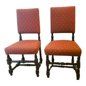 Early 20th Century Terra Cotta Upholstered Chairs With Turned Wooden Legs- a Pair