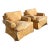 Pair of English Roll Arm Club Chairs in Mulberry Early Birds Sand Fabric With Skirted Bases, Late 20th Century For Sale