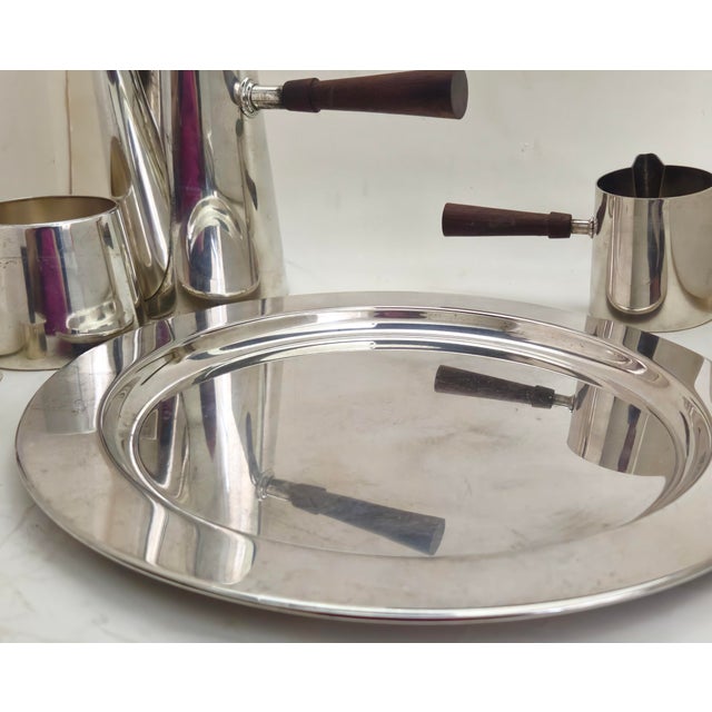1950s Mid Century Modern P M Italy Silverplated Brass Coffee Pot, Creamer and Sugar Bowl, With Tray - 4 Piece Set For Sale - Image 9 of 15