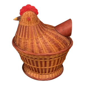 Folk Art Farmhouse Lidded Chicken Basket