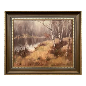 Vintage Oil Painting of River Landscape in Ireland Countryside by Modern Irish Artist