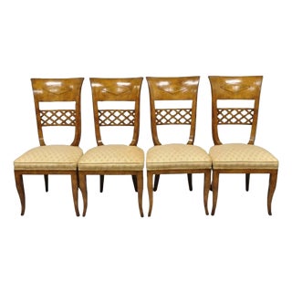 Vintage Italian Regency Burl Wood Brass Inlay Tall Back Dining Chairs - Set of 4 For Sale