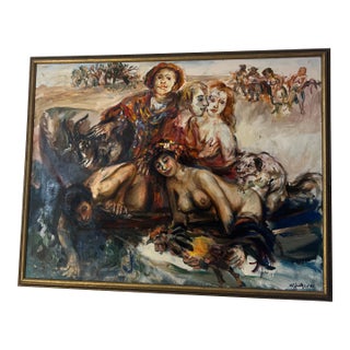 20th Century Oil on Canvas by Polish-French Artist Walter Spitzer (1927-2021) Titled as "Ship of Fools" Signed Framed Made in 1971 For Sale